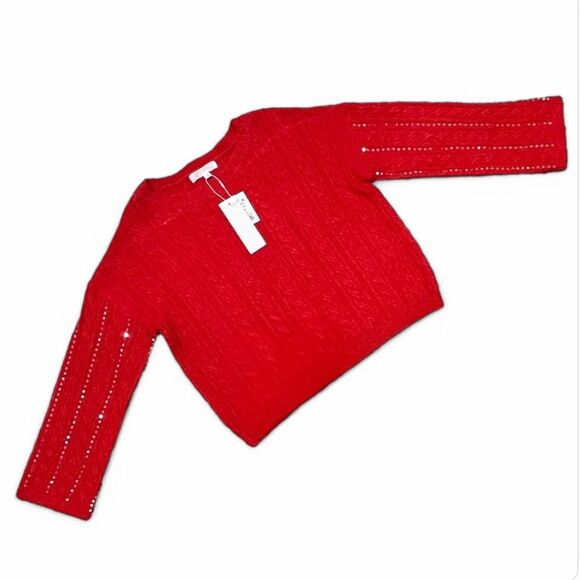 Adyson Parker Red Cable Knit Sequin Striped NWT Sweater Size Medium - Picture 3 of 13